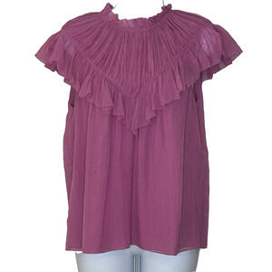 Rebecca Taylor Romantic Blouse Size S Pink High Neck Ruffle Cotton Silk Gauzy
